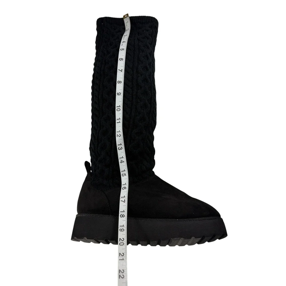 Sugar Womens Black Cable Knit Tall Platform Boots Faux Fur Lined Size 9.5 M